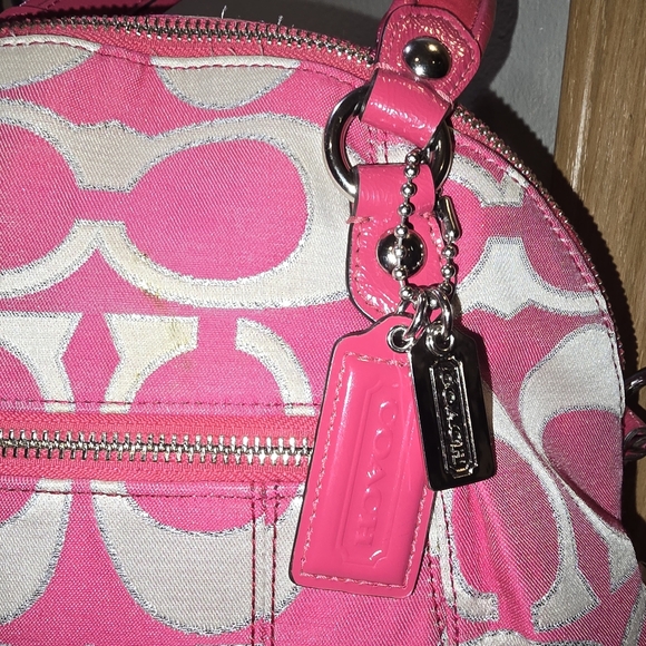 Euc Coach Poppy Signature Lurex C Outline Pink Silver - Picture 3 of 6